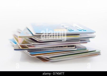 A pile of several colored credit cards Stock Photo