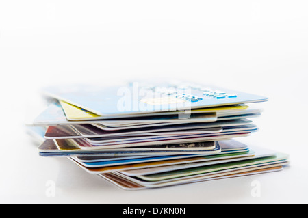 A pile of several colored credit cards Stock Photo