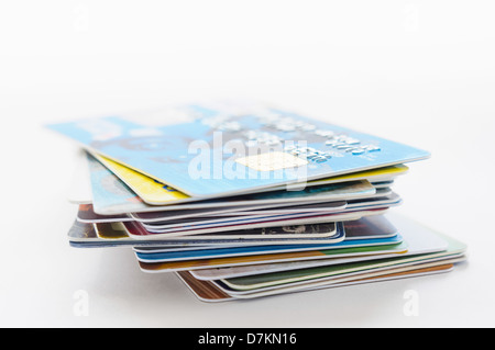 A pile of several colored credit cards Stock Photo