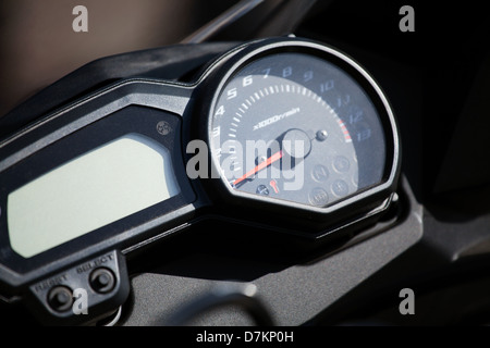motorcycle speedometer closeup black round Stock Photo