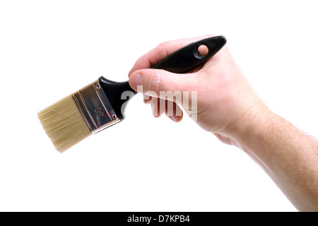 Hand painting with brush onto isolated copy space. Stock Photo