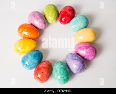 Brightly colored alabaster Easter Eggs on a White background. Stock Photo