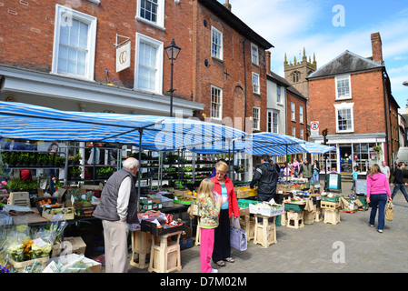 Street market stalls, Castle Square, Ludlow, Shropshire, England, United Kingdom Stock Photo