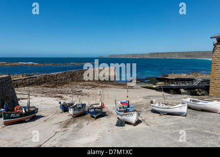 Fishing boats on the slipway at Sennen Cove, near lands End, Cornwall Stock Photo