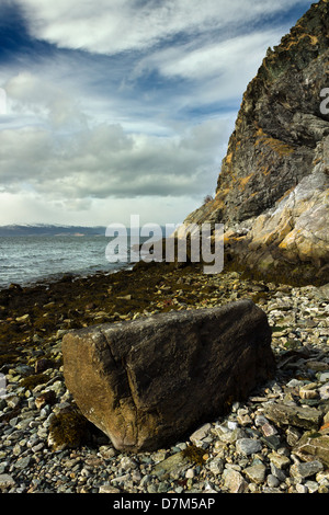 Big rock on the beach of Korsvika, Lade, Trondheim. Stock Photo