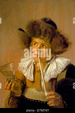 Jan Miense Molenaer the sense of taste 1630 pipe smoking boy child Museum Netherlands Stock Photo