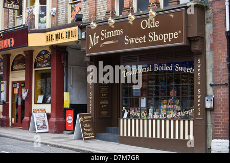 MR SIMMS OLDE SWEET SHOPPE on side street in city centre of Exeter Devon England UK Stock Photo