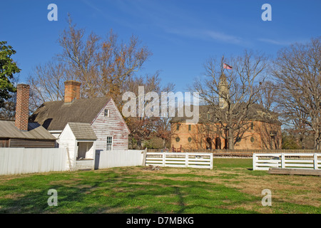 The Capitol building and houses in Colonial Williamsburg, Virginia Stock Photo
