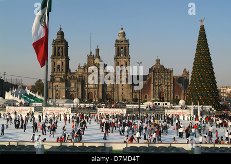 Ice-rink for Xmas at Zocalo square on Mexico City Stock Photo