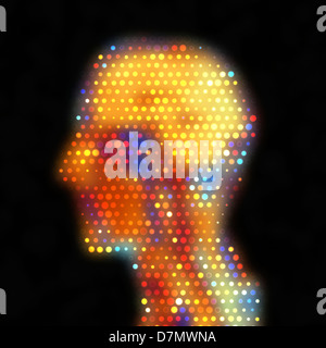 Human head MRI dot matrix, artwork Stock Photo