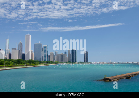 Illinois, Chicago. Downtown city skyline view of Chicago from Lake Michigan. Stock Photo