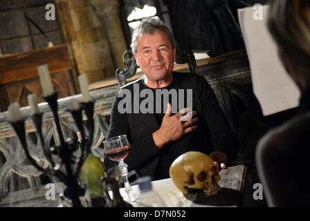 Singer Ian Gillan sits during filming for the video for the song 'Vincent Price' in the newly opened theater for horror shows, the Berlin Dungeon, in Berlin, Germany, 27 April 2013. Photo: BRITTA PEDERSEN Stock Photo