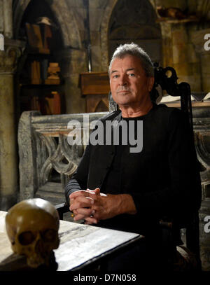 Singer Ian Gillan sits during filming for the video for the song 'Vincent Price' in the newly opened theater for horror shows, the Berlin Dungeon, in Berlin, Germany, 27 April 2013. Photo: BRITTA PEDERSEN Stock Photo