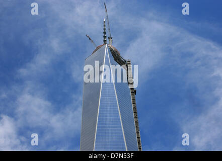 New York, USA. 10th May 2013. World Trade Center Tower One is topped off with completion of the buildings spire. Credit:  Christopher Penler / Alamy Live News Stock Photo
