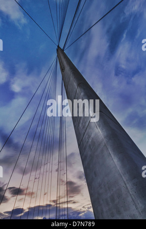 USA, Nebraska and Iowa. Tower of the Bob Kerrey Pedestrian bridge over the Missouri River connecting Nebraska and Iowa. Stock Photo