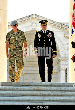 HRH Prince Harry of Wales walks with Maj. Gen. Michael Linnington during a visit to Arlington National Cemetery May 10, 2013 in Arlington, VA. Stock Photo
