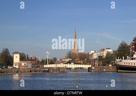 Prince Street Bridge and St Mary Redcliffe from Floating Harbour, Bristol, England, Great Britain, United Kingdom, UK, Europe Stock Photo