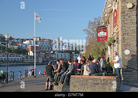 Cottage Inn with Hotwells area and Cabot Tower beyond, Baltic Wharf, Bristol, England, Great Britain, United Kingdom, UK, Europe Stock Photo