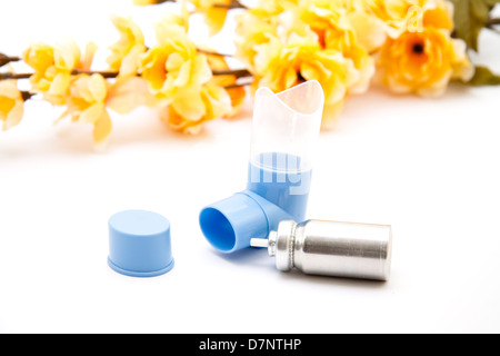 Asthma spray with flower Stock Photo