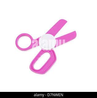 Plastic toy scissors isolated on white background Stock Photo
