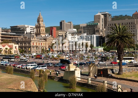 Moat of the Castle of Good Hope with the City Hall behind, Cape Town, South Africa Stock Photo