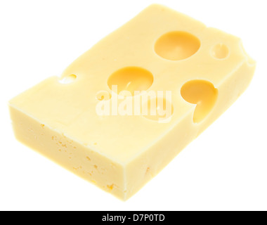 Piece of Emmentaler Cheese isolated on white background Stock Photo