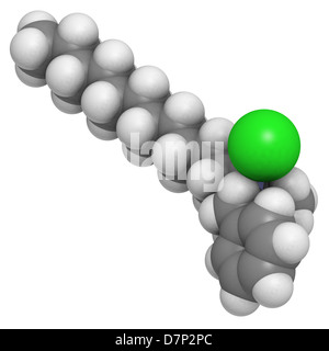 Benzalkonium chloride biocide, molecular model. Atoms are represented ...