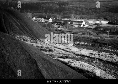 coal  waste  tips  above  an  ex- mining village in  South Wales Stock Photo