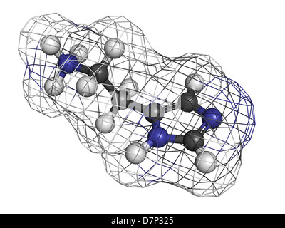 Histamine neurotransmitter, molecular model. Atoms are represented as spheres with conventional color coding Stock Photo