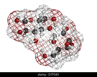 Maltose (maltobiose, malt sugar), molecular model. Atoms are represented as spheres with conventional color coding Stock Photo