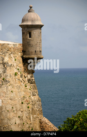 Sentry tower on El Morro Fort in Old San Juan , Puerto Rico Landmark of Puerto Rico Stock Photo