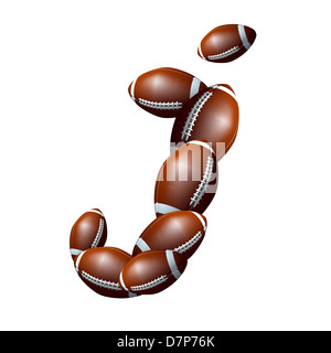 american football icon,  letter of the alphabet, font type icon designed out of a balls illustration Stock Photo