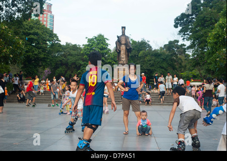 Hanoi , Vietnam - Street scene by the Statue of Ly Thai To in  Indira Gandhi Park Stock Photo