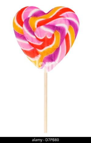 large heart-shaped lollipop on stick, isolated on white Stock Photo