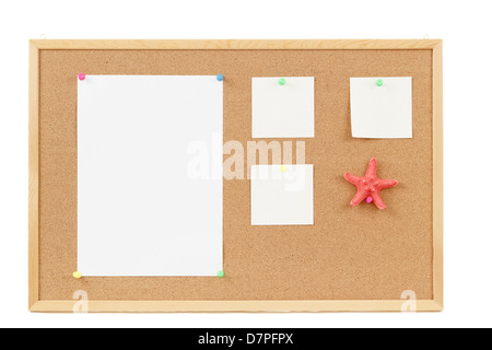 four empty note papers on cork board Stock Photo