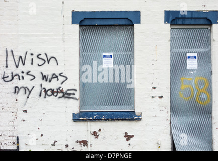 Boarded up house in Middlesbrough, England, UK Stock Photo