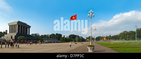 Horizontal panoramic (3 picture stitch) view of the Ho Chi Minh Mausoleum in central Hanoi on a sunny day. Stock Photo