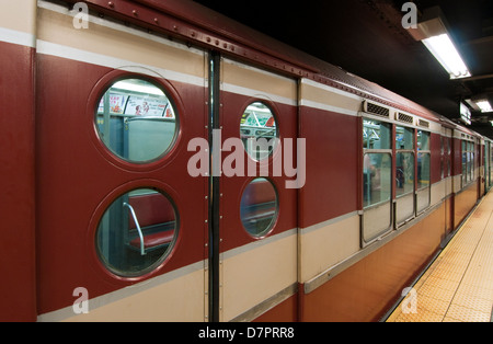 Vintage 1940's/1950's subway car operating at Grand Central Terminal's Centennial celebratration in  May, 2013. Stock Photo