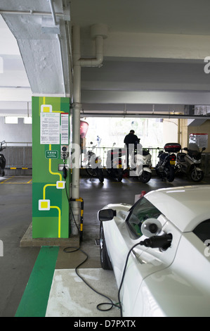dh Electric charging station TRANSPORT ASIA Charging point electric car in Hong Kong carpark bay charge ev cars plugged china Stock Photo