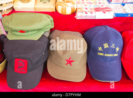 Souvenir caps from the Three Gorges cruise, Yangtze River, China Stock Photo