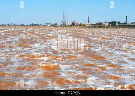 Lake contaminated by chemical waste, Krasnoperekopsk, Crimea, Ukraine, Eastern Europe  Stock Photo