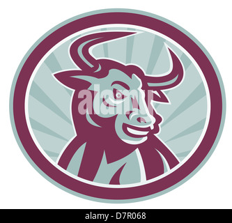 Illustration of an angry raging texas longhorn bull head facing front set inside circle done in retro style. Stock Photo