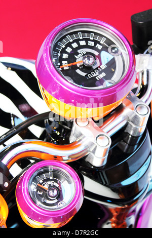 Motorcycle dashboard, tachometer rpm indicator gauge Stock Photo