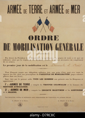 Armée de Terre et Armée de Mer. Ordre de Mobilisation Générale 1914 Stock Photo