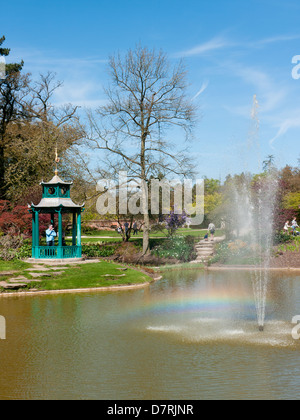 Fountain and a Pegoda in the Water Garden at Cliveden House, National Trust at Cliveden House, National Trust Property Stock Photo