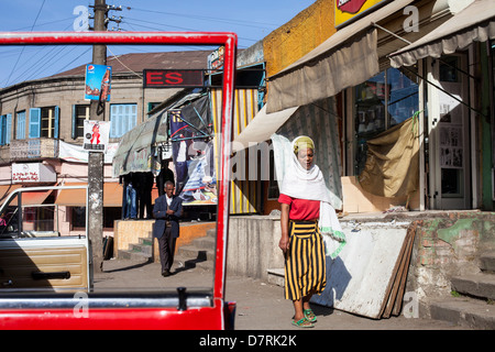 People walking through the Piazza district in Addis Ababa, Ethiopia Stock Photo