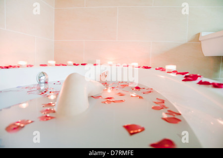 Young Woman Bathing at Health Spa Stock Photo