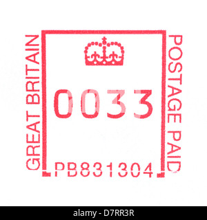 A stamp made by a Royal Mail franking machine showing 33 pence postage Stock Photo