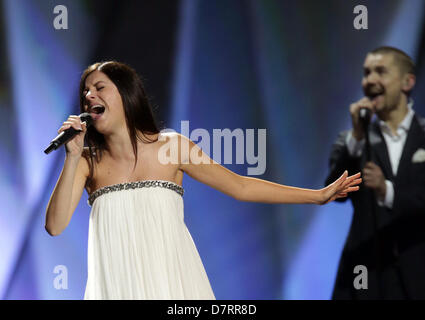 Malmo, Sweden. 13th May, 2013. Singer Birgit Oigemeel representing Estonia performs during the dress rehearsal of the 1st Semi Final for the Eurovision Song Contest 2013 in Malmo, Sweden, 13 May 2013. The grand final of the 58th Eurovision Song Contest (ESC) takes place on 18 May 2013. Photo: Joerg Carstensen/dpa/Alamy Live News Stock Photo