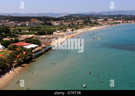 View of the sweeping beach bay at Tsilivi town, Zakynthos Island, Zante, Greece, Europe. Stock Photo